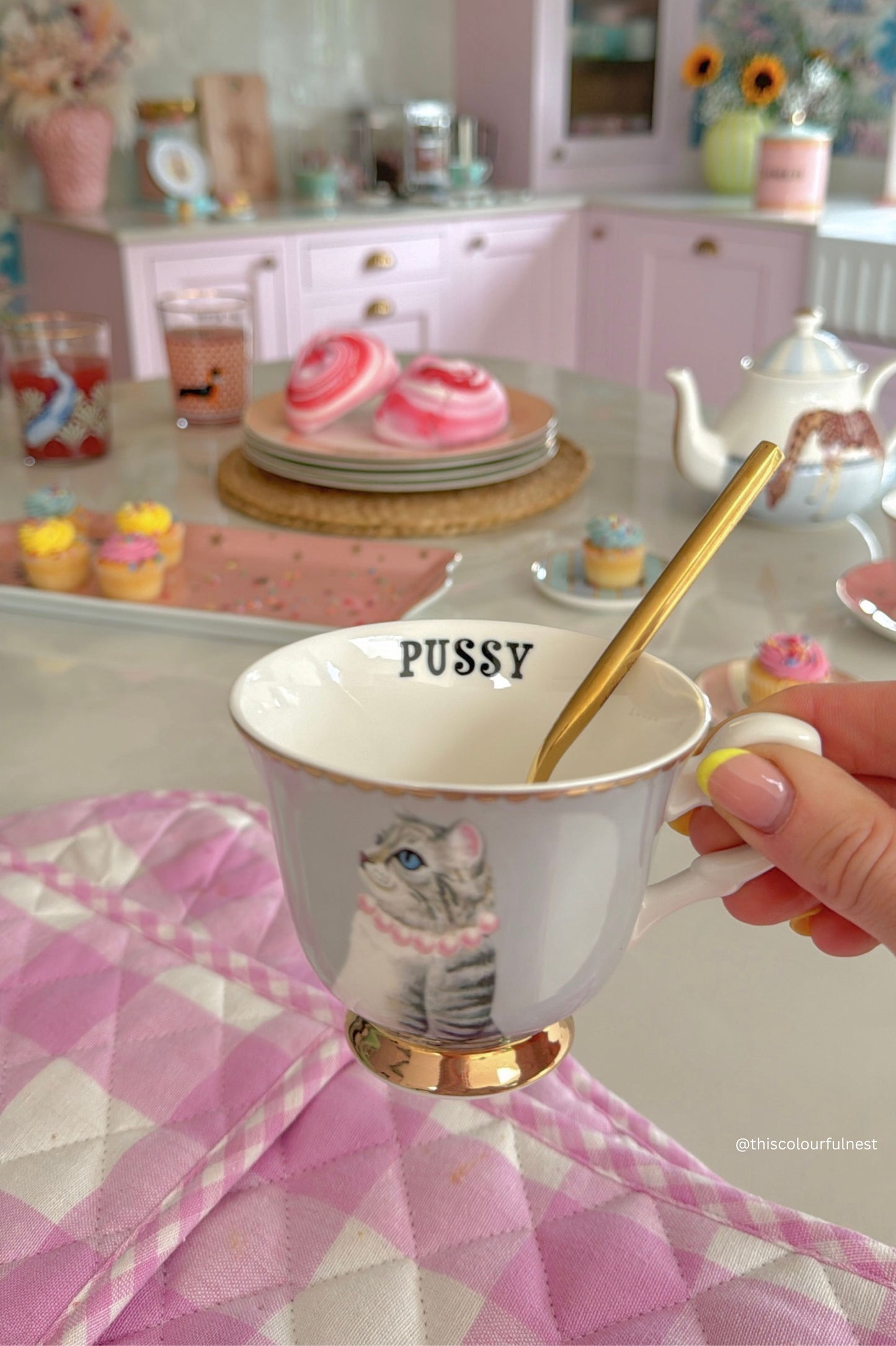 Yvonne Ellen Pussy Teacup & Saucer