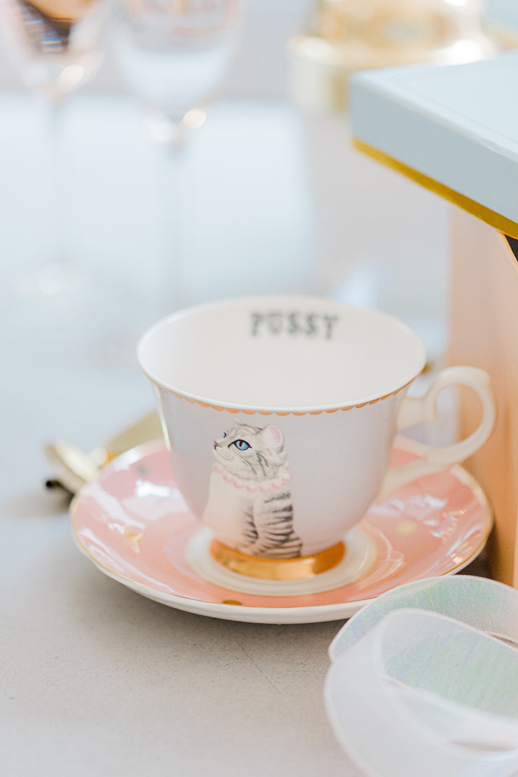 Yvonne Ellen Pussy Teacup & Saucer