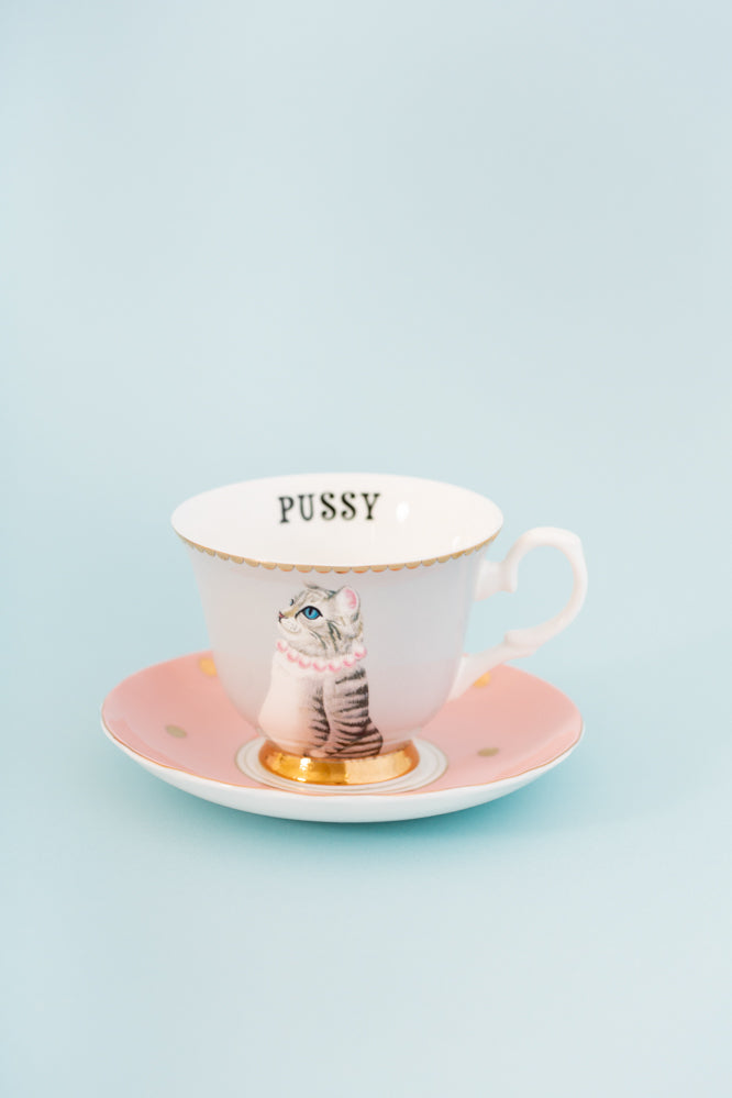 Yvonne Ellen Pussy Teacup & Saucer