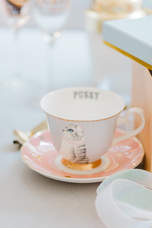 Yvonne Ellen Pussy Teacup & Saucer