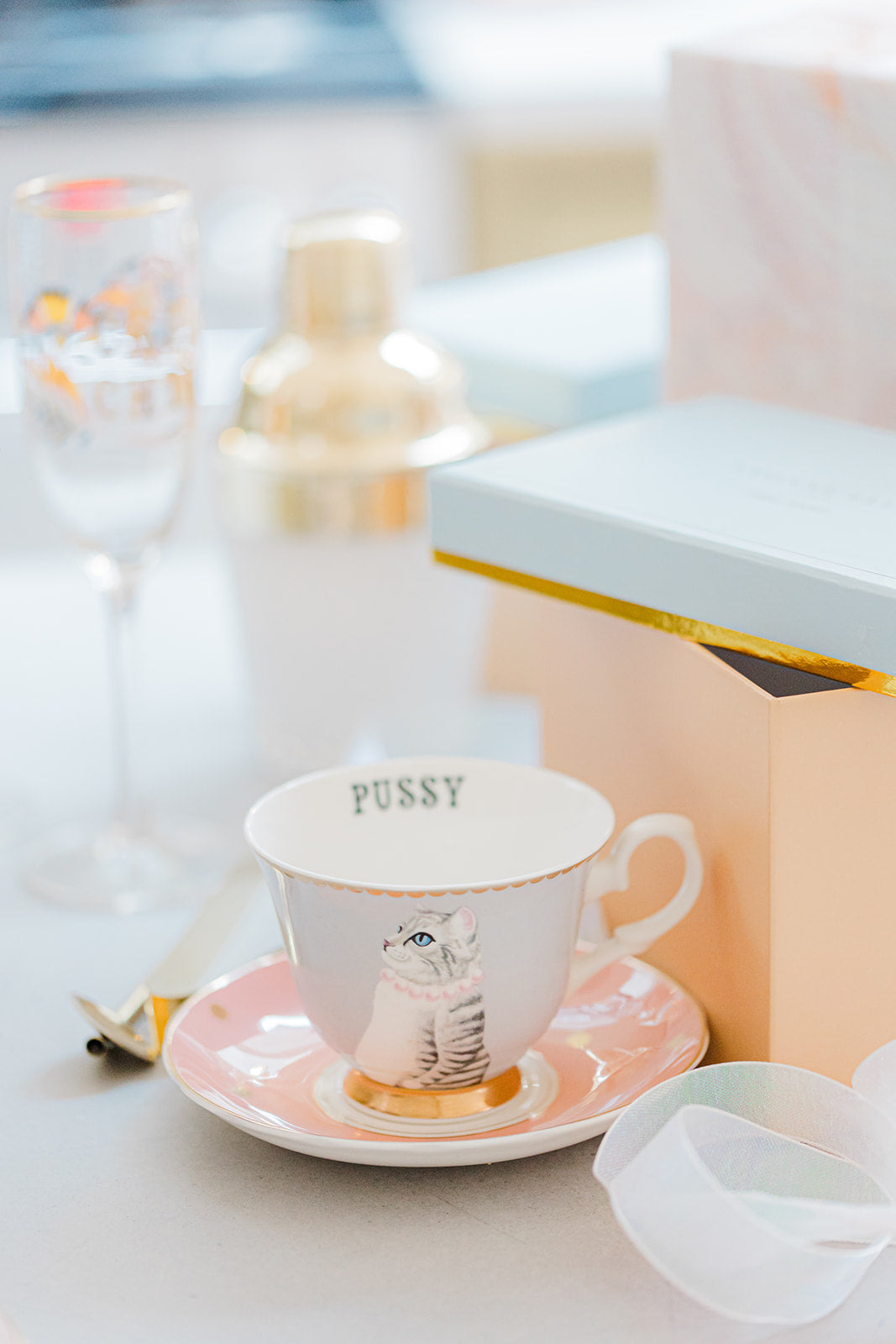 Yvonne Ellen Pussy Teacup & Saucer